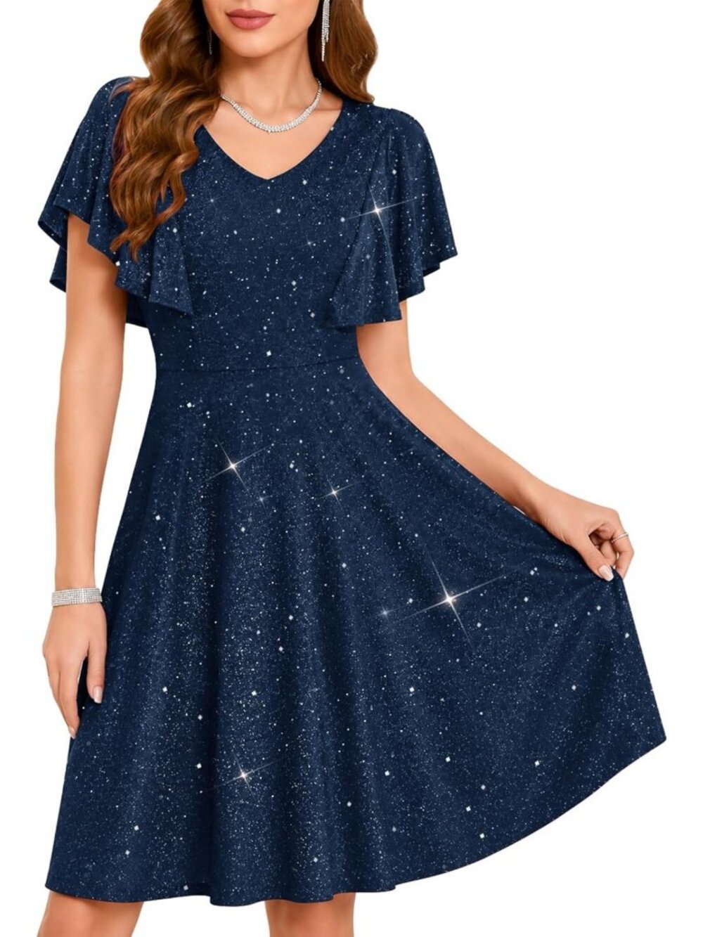 Elegant Short Ruffle Sleeve Cocktail Dress - Sparkly Wedding Guest & Party Dress